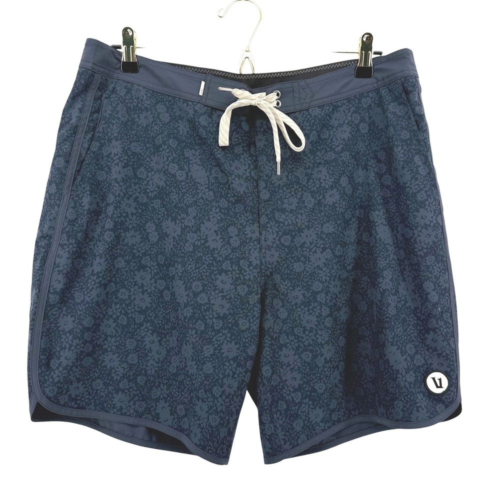 Vuori Cruise Board Shorts Mens 34 Blue Floral Print Swim Trunks V314 Stretch
